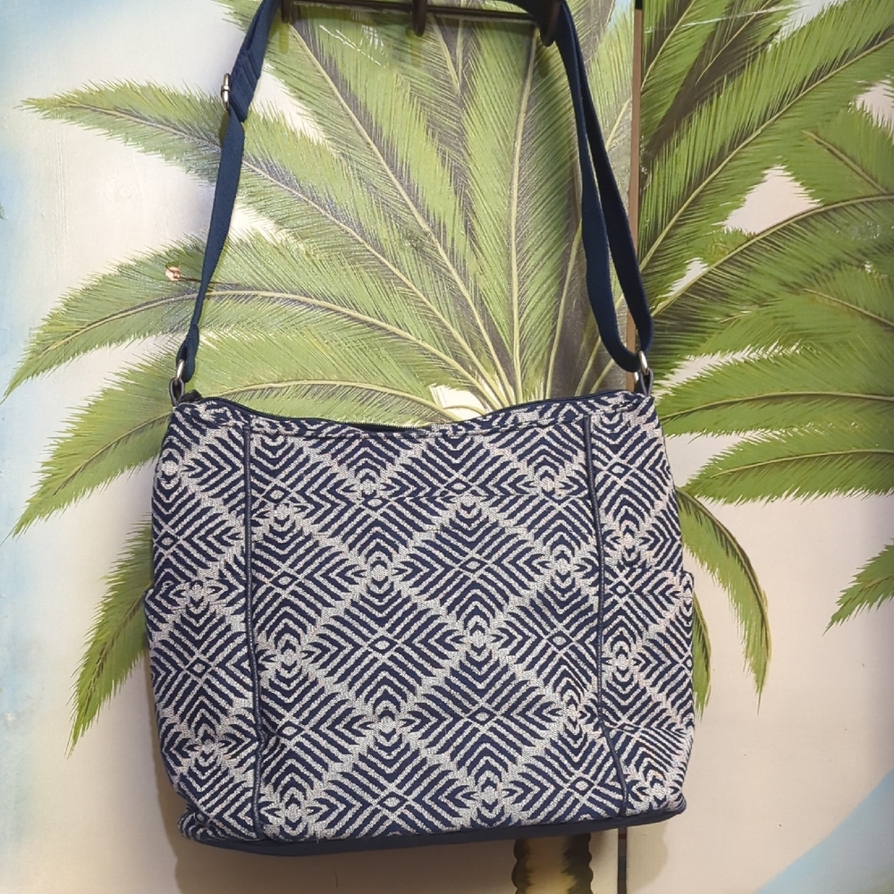 Thirty One Navy and Grey Geometric Patterned Shoulder Bag 16"x 11"x6"